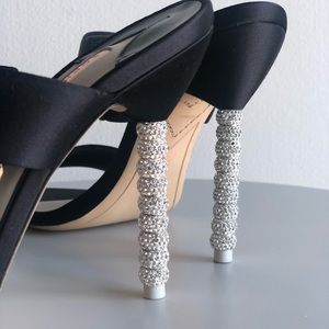 SOPHIA WEBSTER BLACK SATIN CRYSTAL HEEL SANDAL